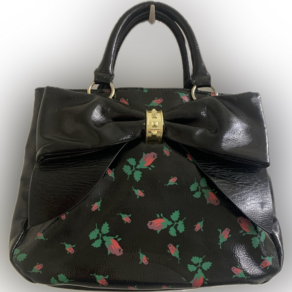 Betsey Johnson patent leather rose pattern satchel/crossbody